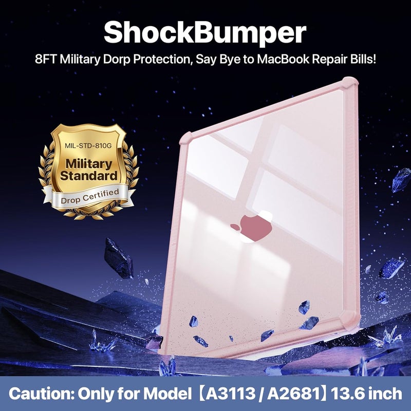 soonjet for MacBook Air 13.6 inch Case M4 M3 M2 2025 2024-2022, Model A3240 A3113 A2681 [Profi ShockBumper] [Military Drop Protection] Hard Shell Cover for MacBook Air 13 inch Case- Crystal Pink - Image 2